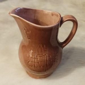 Handmade Ceramic Pitcher Ship Design Glazed Emblem On Bottom